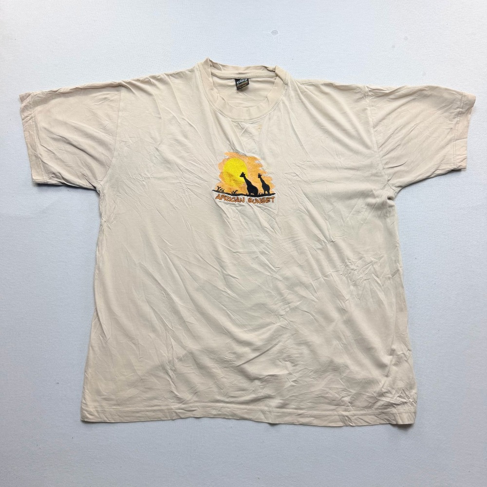 Punch Design T-Shirt Men Extra Large Tan Good African Sunset Giraffe Embroidered